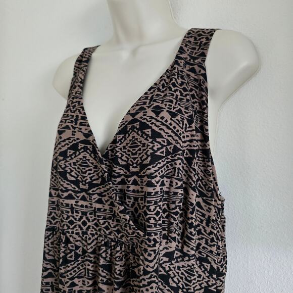Vintage Iolani Tribal Pint Sleeveless Maxi Hawaiian Dress Size 1X Brown Jersey - Picture 4 of 10